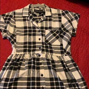 Black and white plaid button front dress